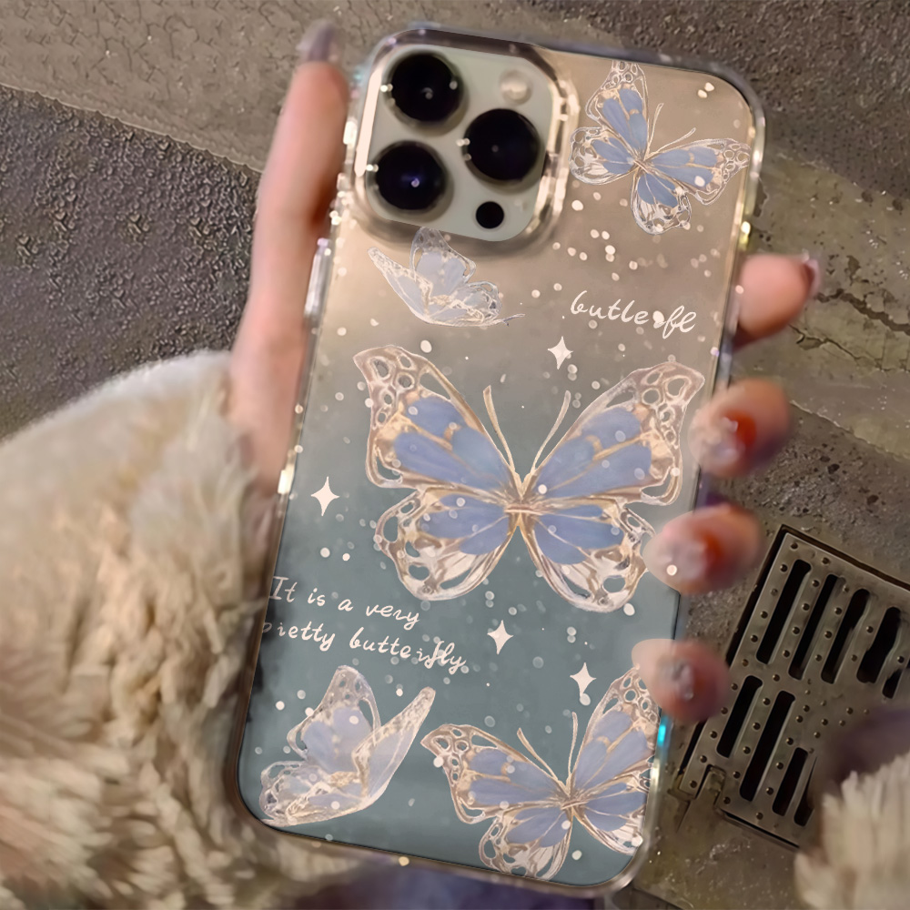 Luxury Blue Butterfly Clear Gl - Clear Shockproof Bumper Case 评论和价格