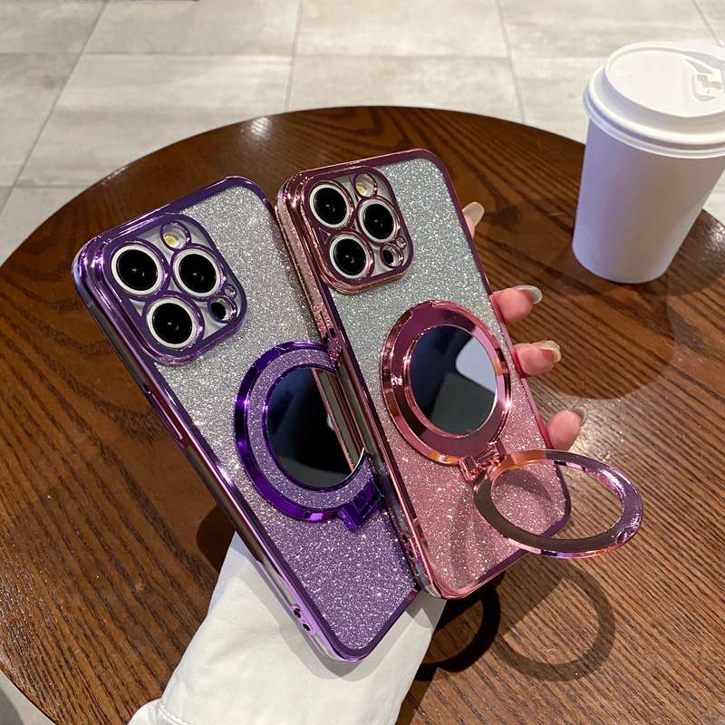 Makeup Mirror Ring Phone Case  - Liquid Silicone Magnetic Phone Case 评论和价格